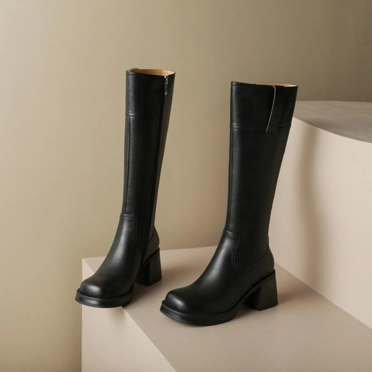 2024 stivali alti al ginocchio da donna nuovo arrivo autunno inverno tacchi alti spessi in vera pelle scarpe da sera da festa di