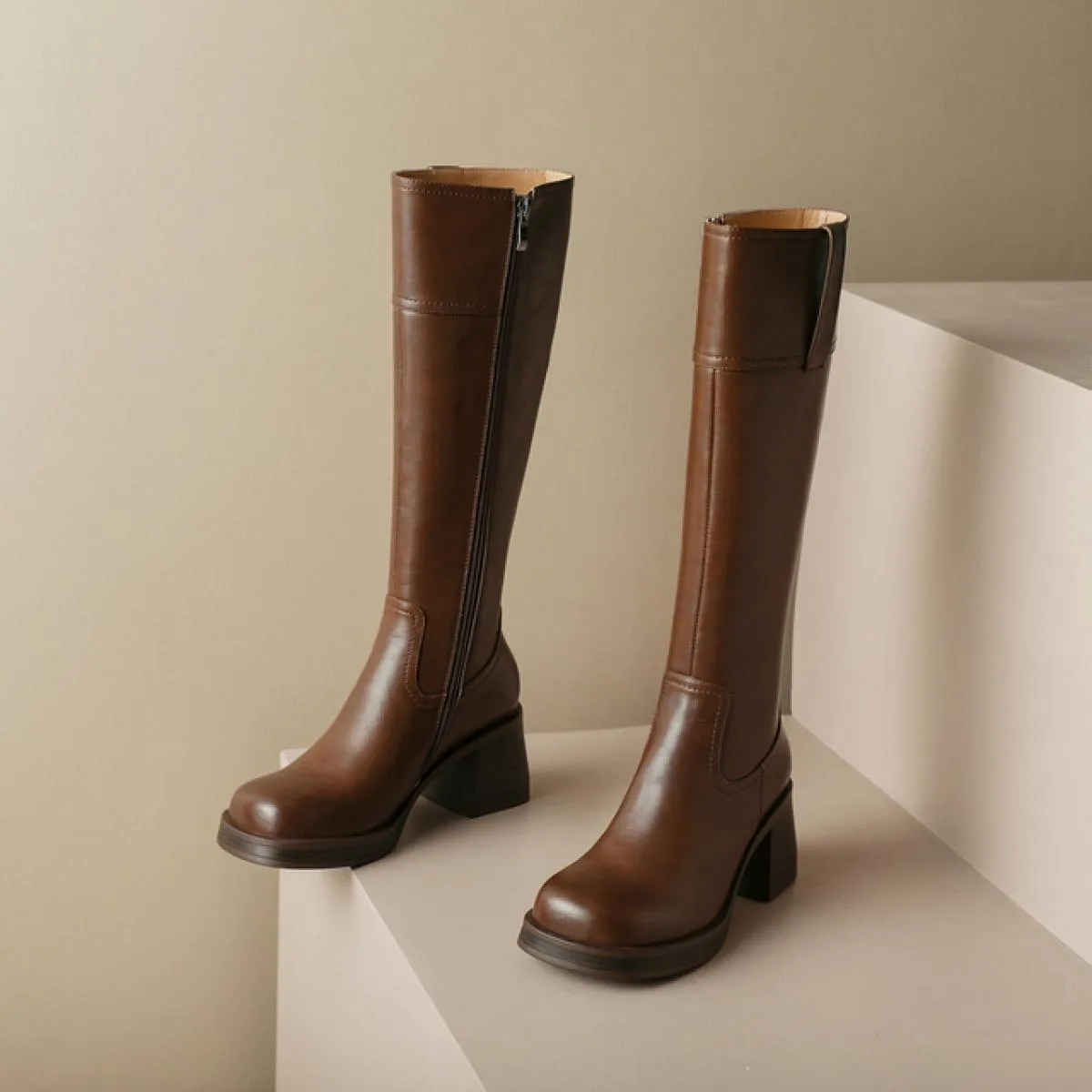 2024 stivali alti al ginocchio da donna nuovo arrivo autunno inverno tacchi alti spessi in vera pelle scarpe da sera da festa di