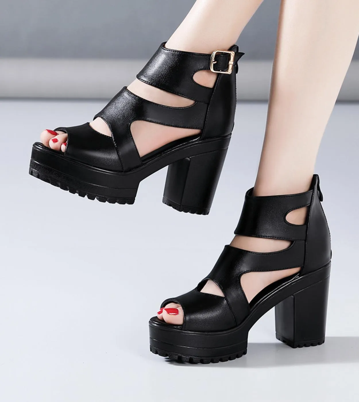 32 43 Moda Sandali con plateau stile Roma Scarpe da festa per donna 2022 Sandali gladiatore con tacchi spessi estivi Donna Peep