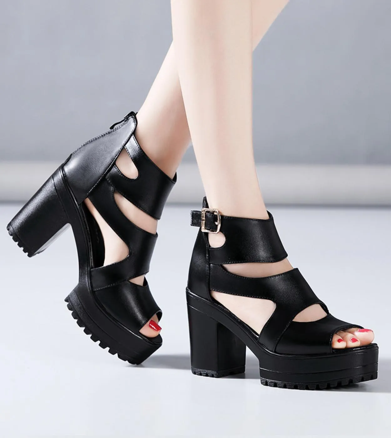 32 43 Moda Sandali con plateau stile Roma Scarpe da festa per donna 2022 Sandali gladiatore con tacchi spessi estivi Donna Peep