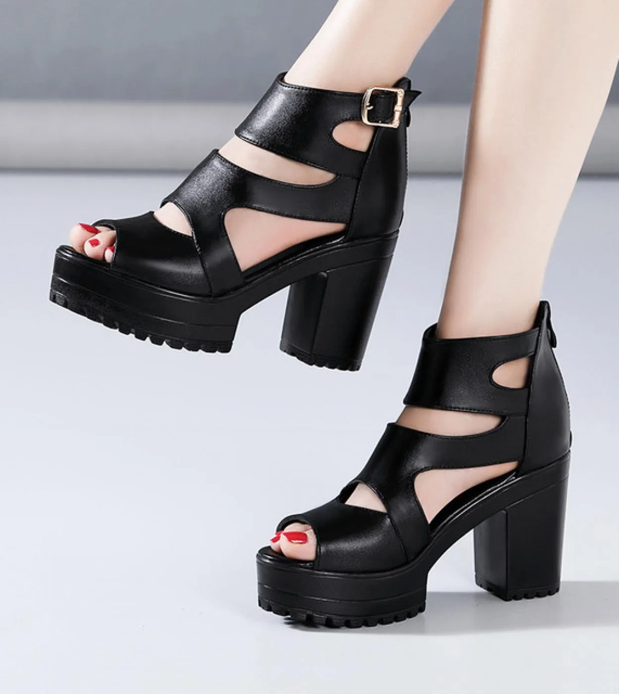 32 43 Moda Sandali con plateau stile Roma Scarpe da festa per donna 2022 Sandali gladiatore con tacchi spessi estivi Donna Peep