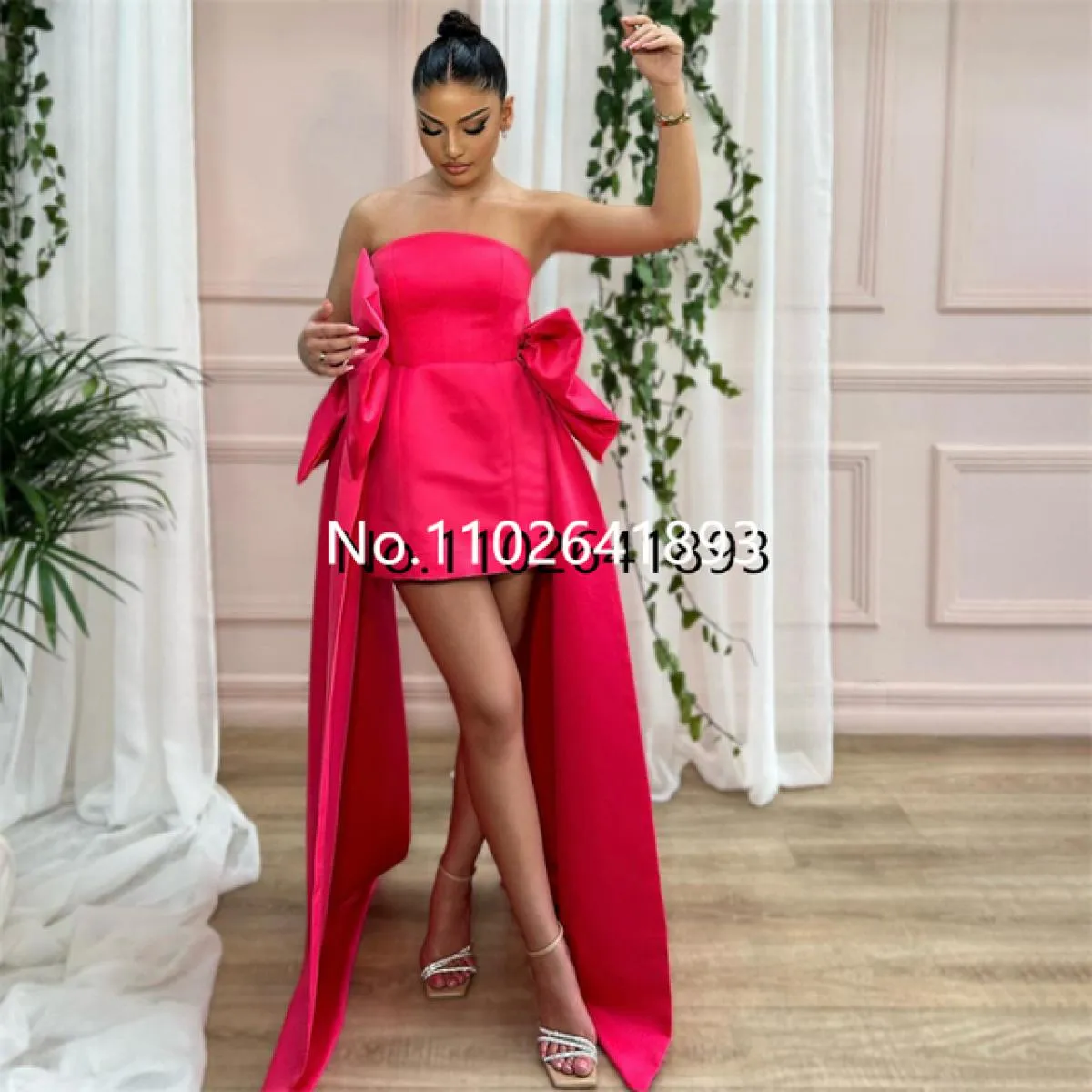 Abiti da sera formali con grande fiocco laterale con spalle scoperte Lunghezza al ginocchio Backless Occasionale Abito da ballo
