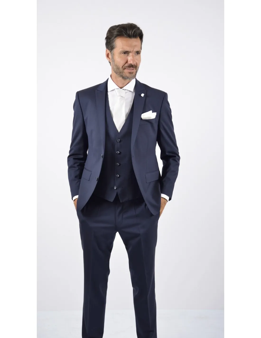Abito con gilet in fresco lana  blu