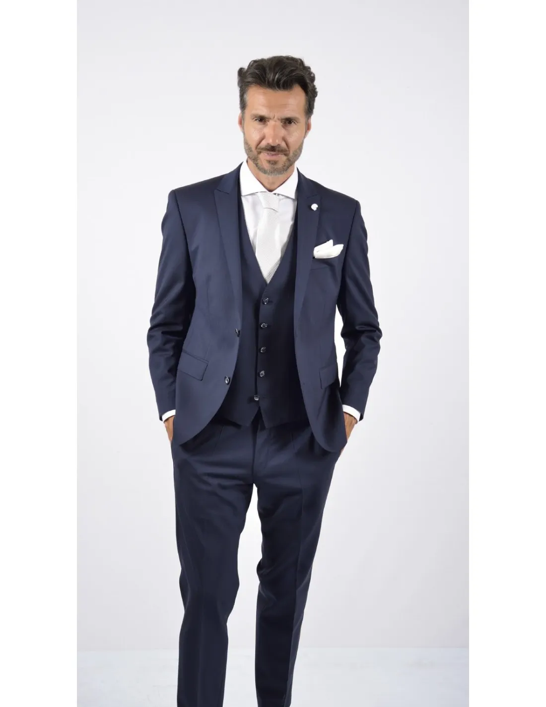 Abito con gilet in fresco lana  blu