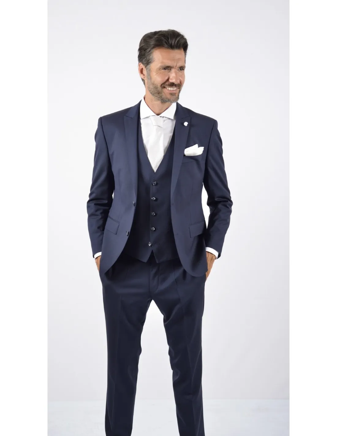 Abito con gilet in fresco lana  blu