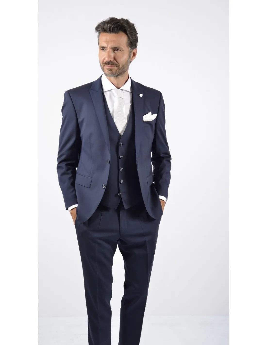 Abito con gilet in fresco lana  blu