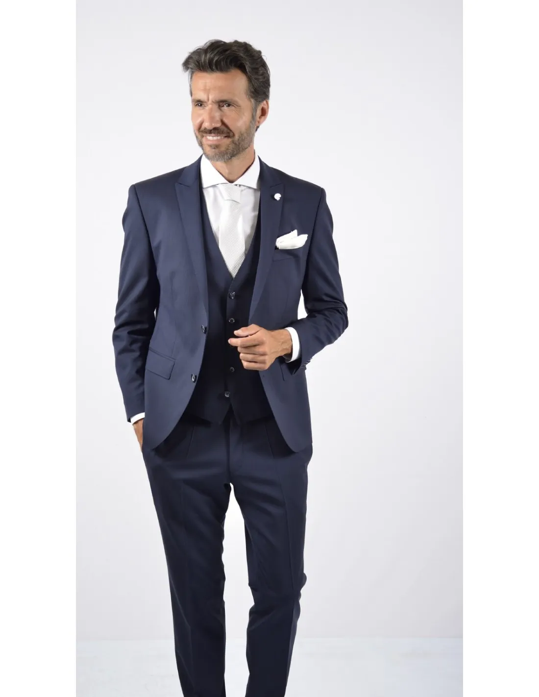Abito con gilet in fresco lana  blu