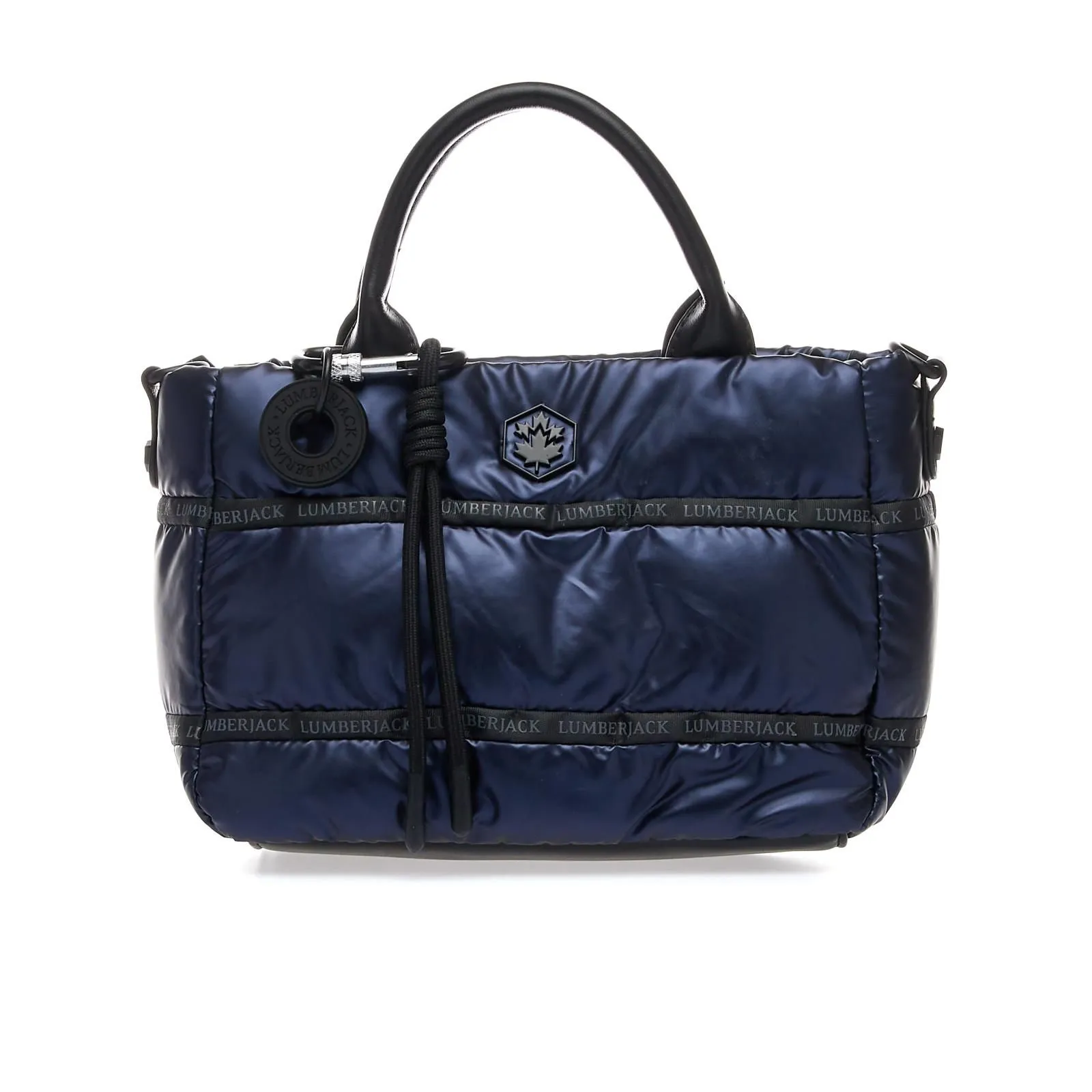 Bauletto blu effetto imbottito con loghi