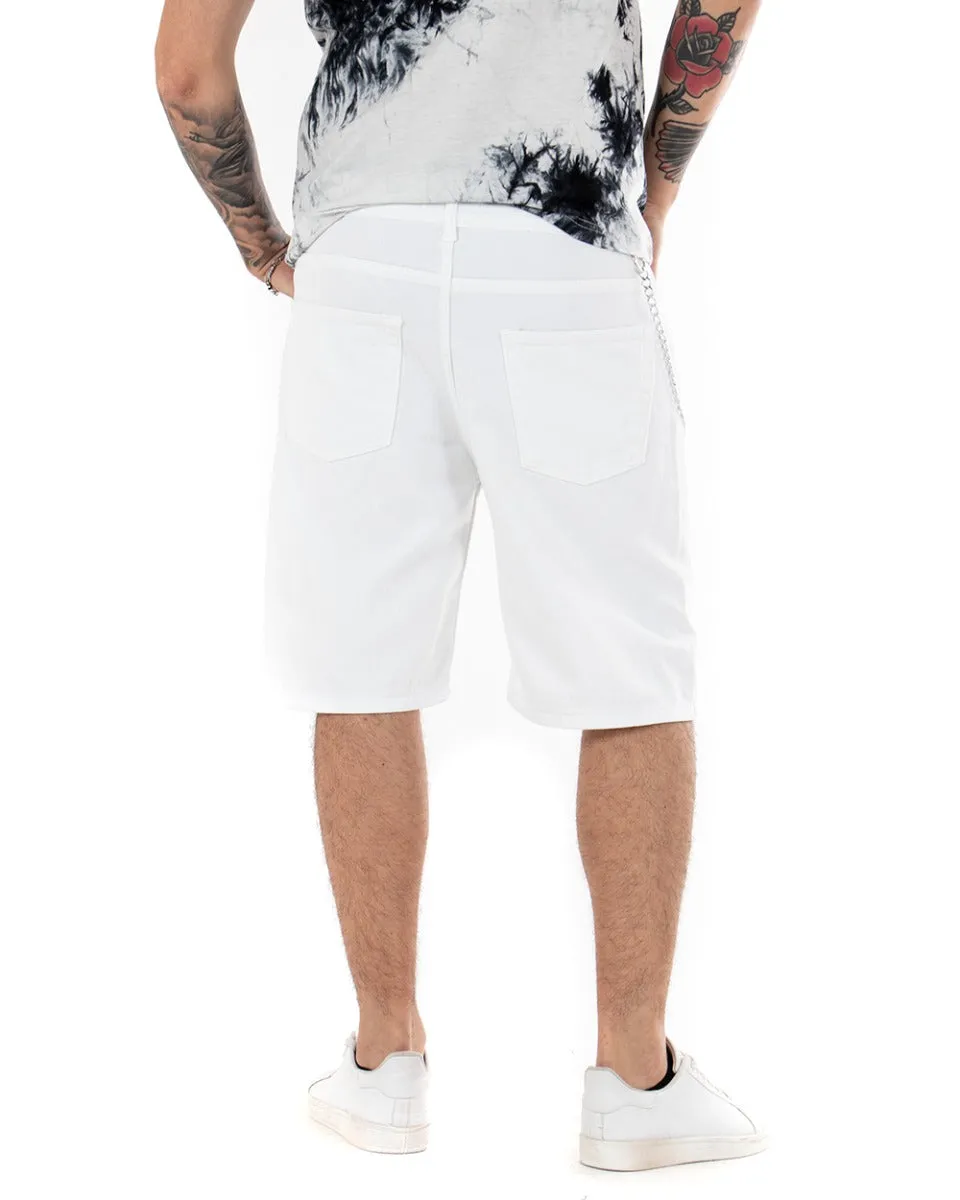 Bermuda Pantaloncino Corto Uomo Basic Catena Tinta Unita Bianco Cotone Cinque Tasche GIOSAL-PC1710A