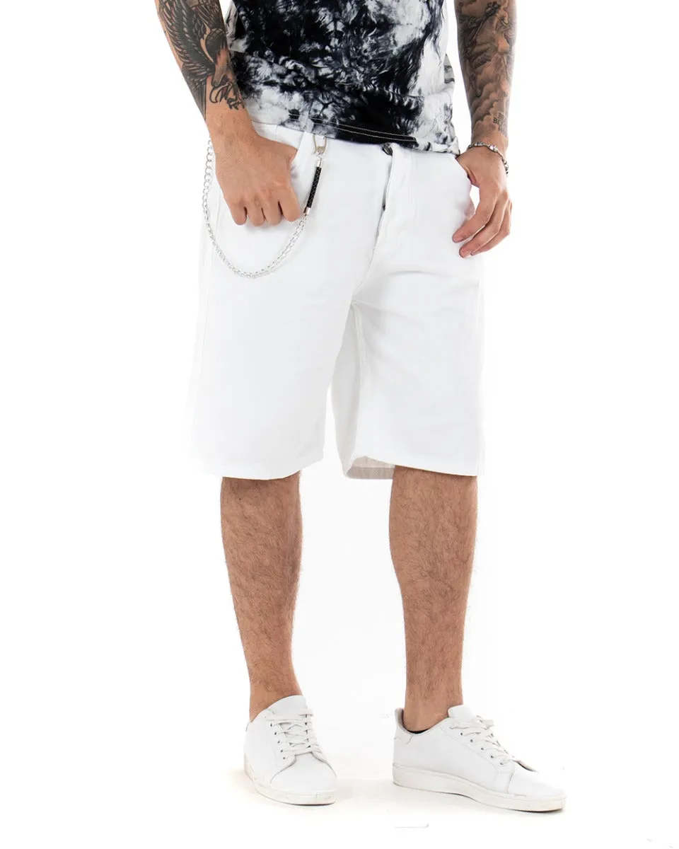 Bermuda Pantaloncino Corto Uomo Basic Catena Tinta Unita Bianco Cotone Cinque Tasche GIOSAL-PC1710A