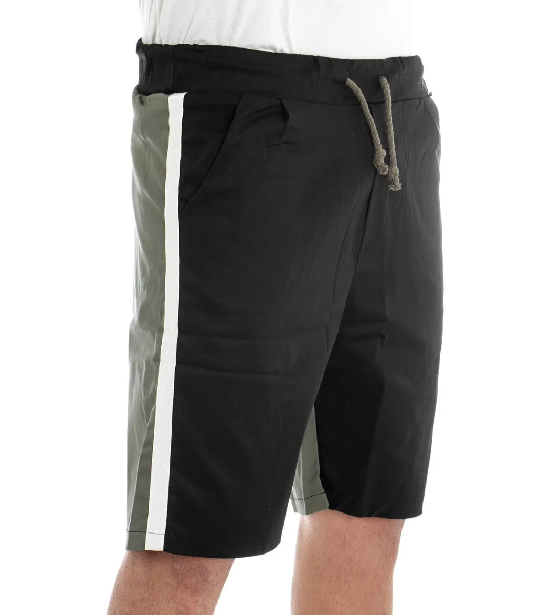 Bermuda Pantaloncino Corto Uomo Tuta Bicolore Nero Riga Laterale GIOSAL-PC1274A