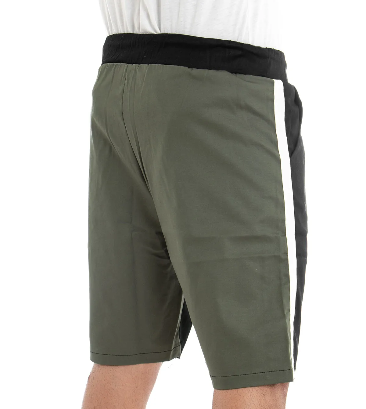 Bermuda Pantaloncino Corto Uomo Tuta Bicolore Nero Riga Laterale GIOSAL-PC1274A