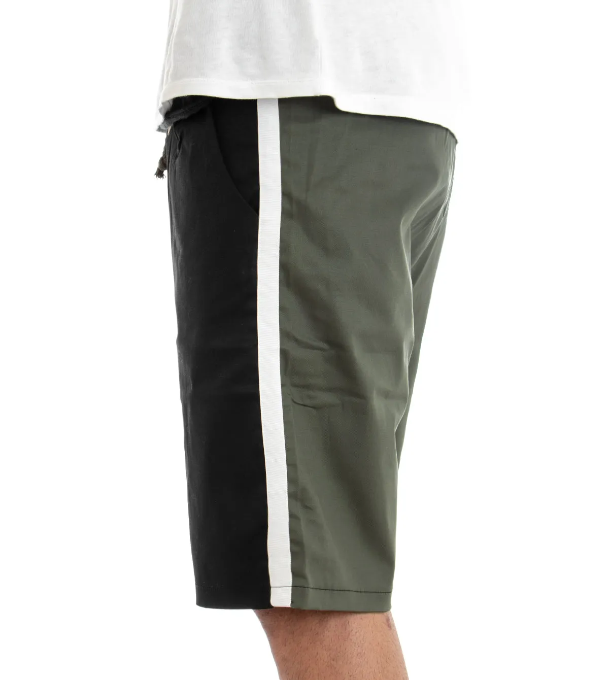 Bermuda Pantaloncino Corto Uomo Tuta Bicolore Nero Riga Laterale GIOSAL-PC1274A