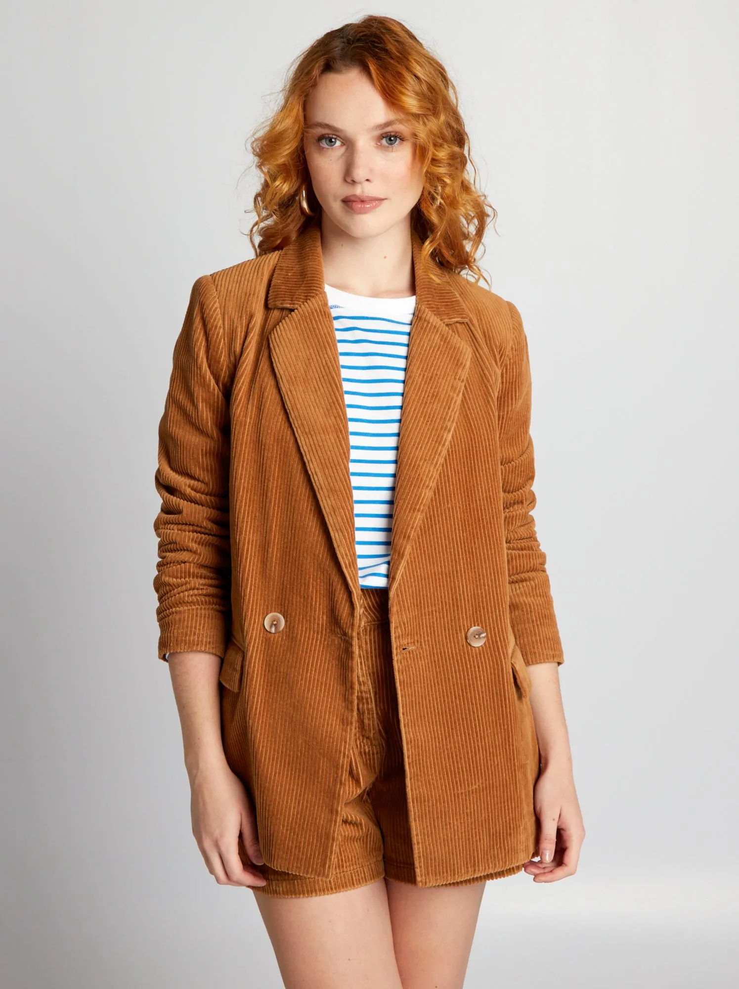 Blazer a doppiopetto in velluto - MARRONE