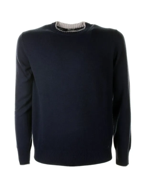 Blue crew-neck sweater in cashmere