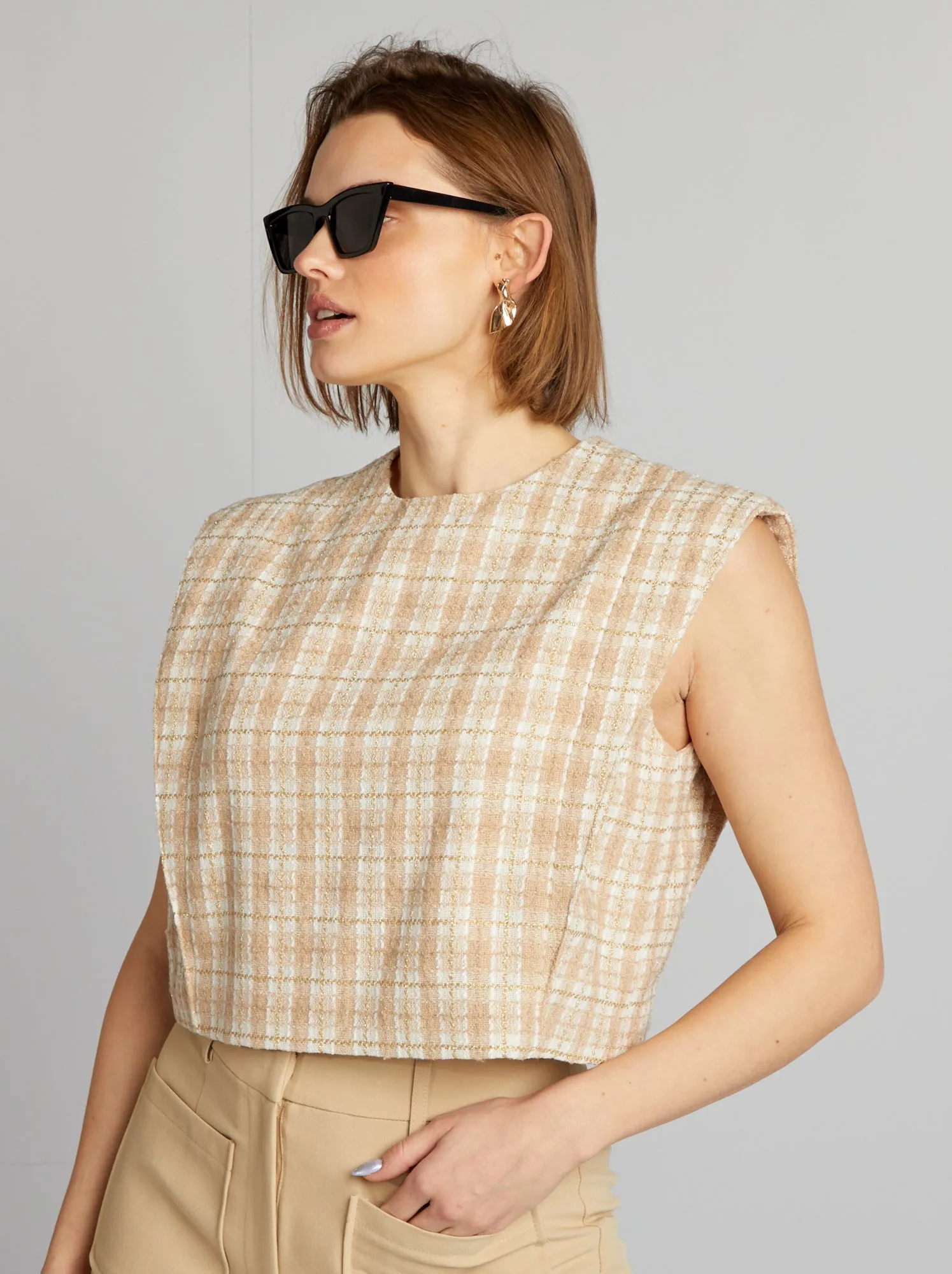 Blusa in tweed - BEIGE