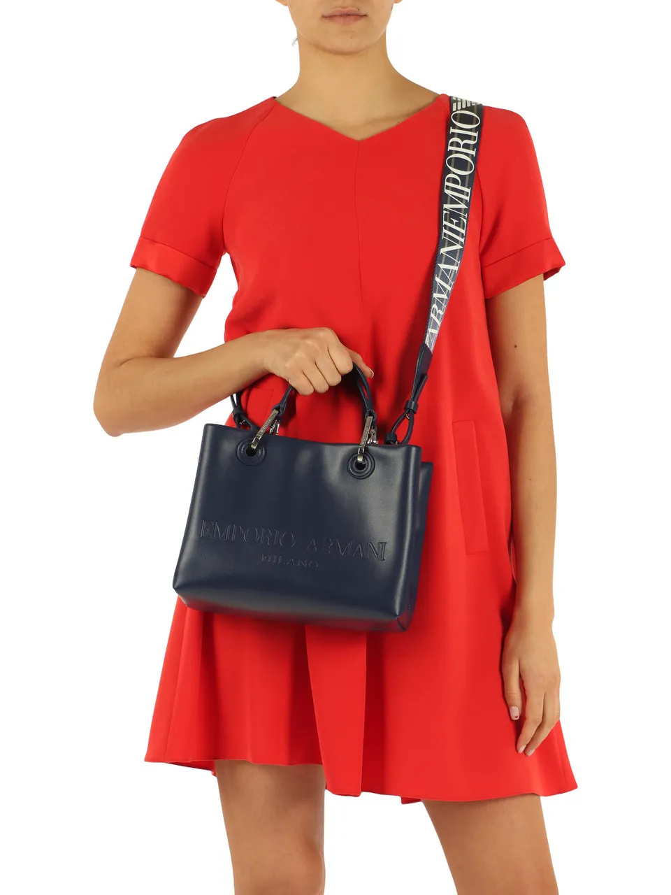 Borsa a mano media con scritta logo a rilievo