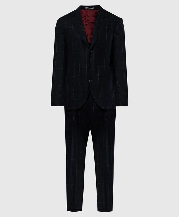 Brunello Cucinelli Abito in lana a quadri blu MQ406LDNH