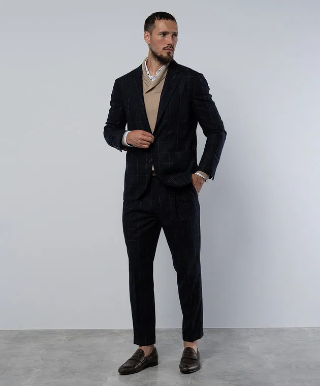 Brunello Cucinelli Abito in lana a quadri blu MQ406LDNH