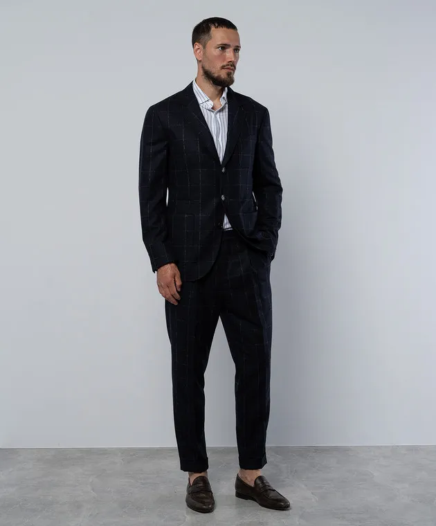 Brunello Cucinelli Abito in lana a quadri blu MQ406LDNH