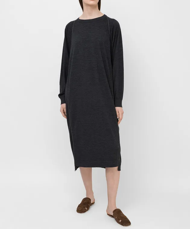 Brunello Cucinelli Abito in lana e cashmere antracite M14817A80P