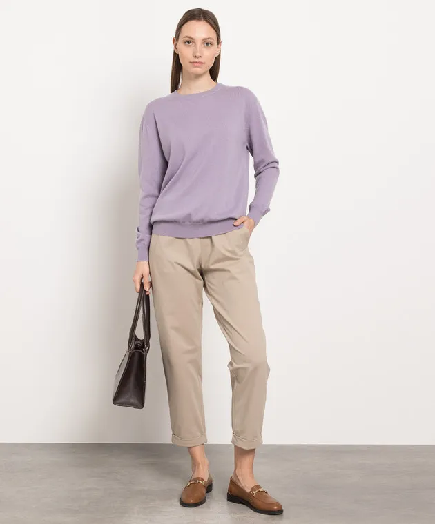 Brunello Cucinelli Maglione in cashmere viola con coulisse M12150140