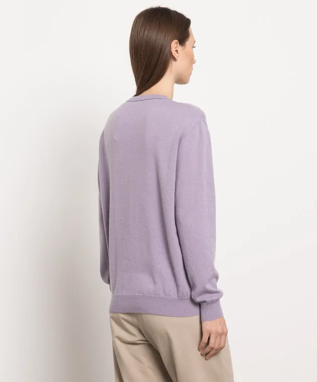 Brunello Cucinelli Maglione in cashmere viola con coulisse M12150140