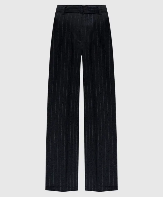 Brunello Cucinelli Pantaloni in lana rigata grigia con catena monil ME208P8692