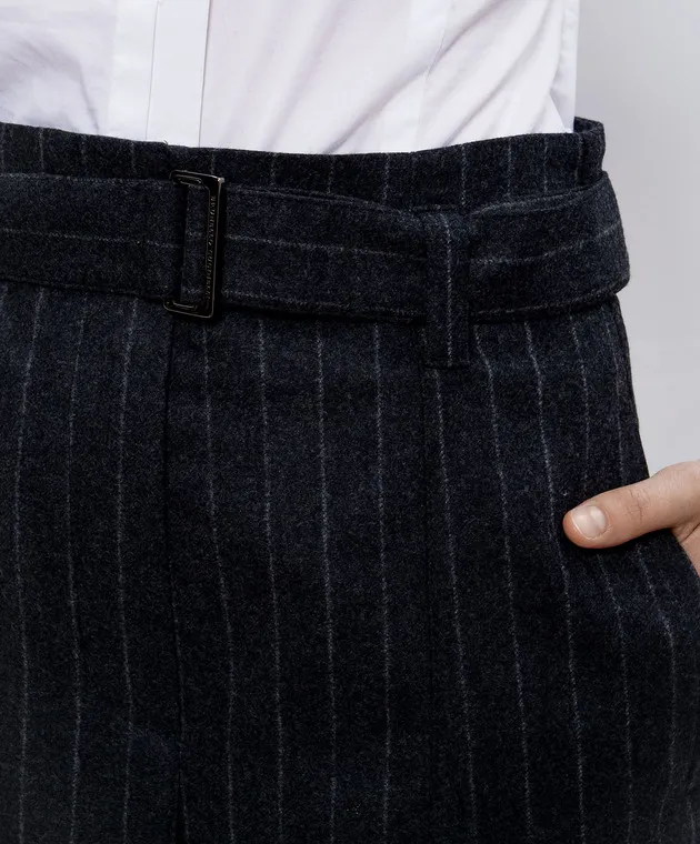 Brunello Cucinelli Pantaloni in lana rigata grigia con catena monil ME208P8692