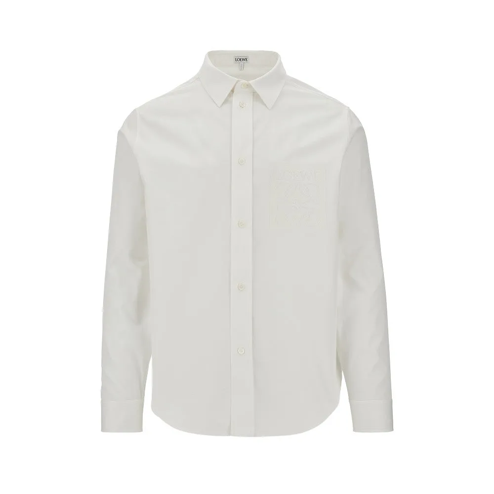 Camicia in gabardine con logo ricamato
