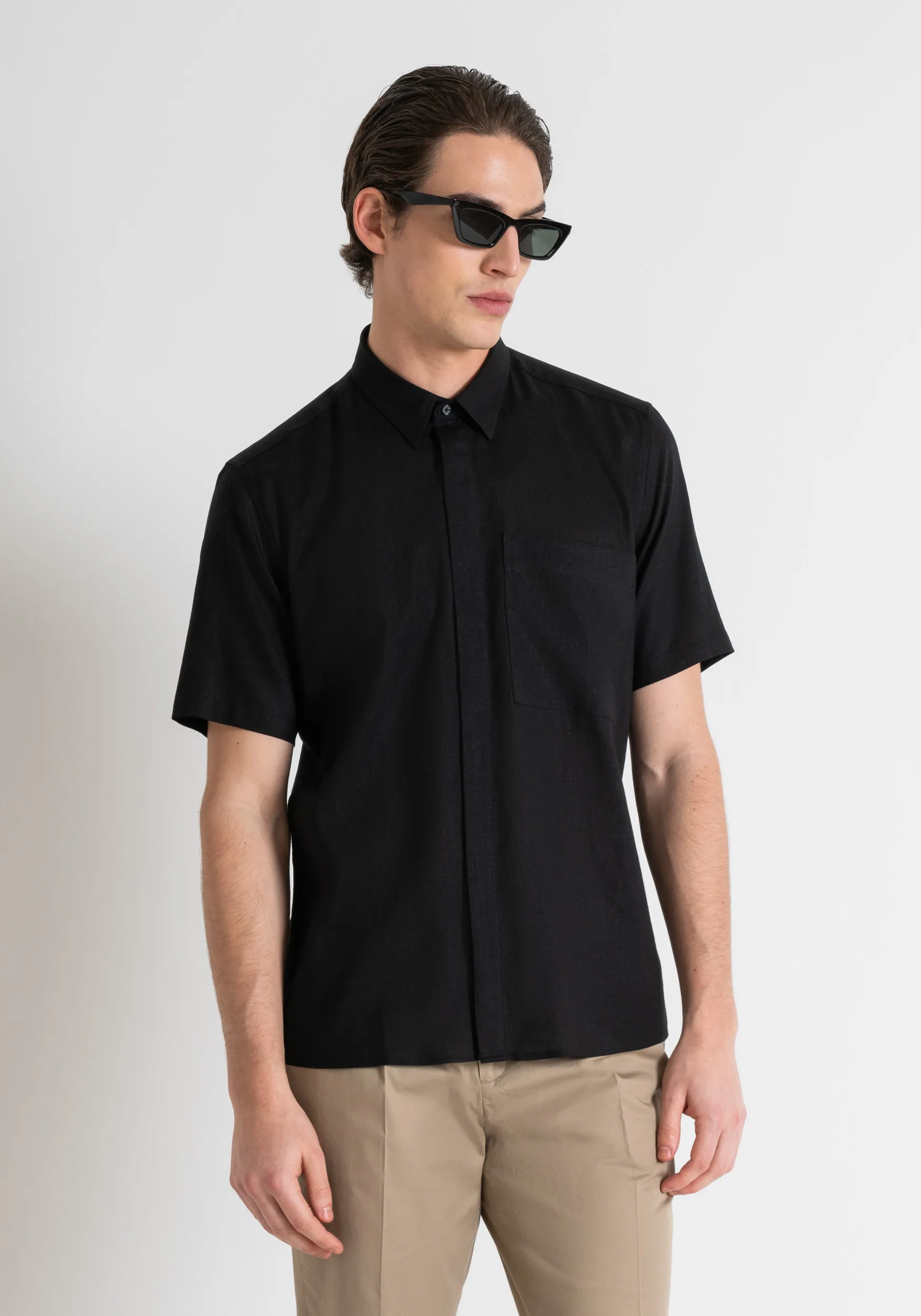 CAMICIA REGULAR STRAIGTH FIT “ADALIA” IN LINO E VISCOSA MANO MORBIDA