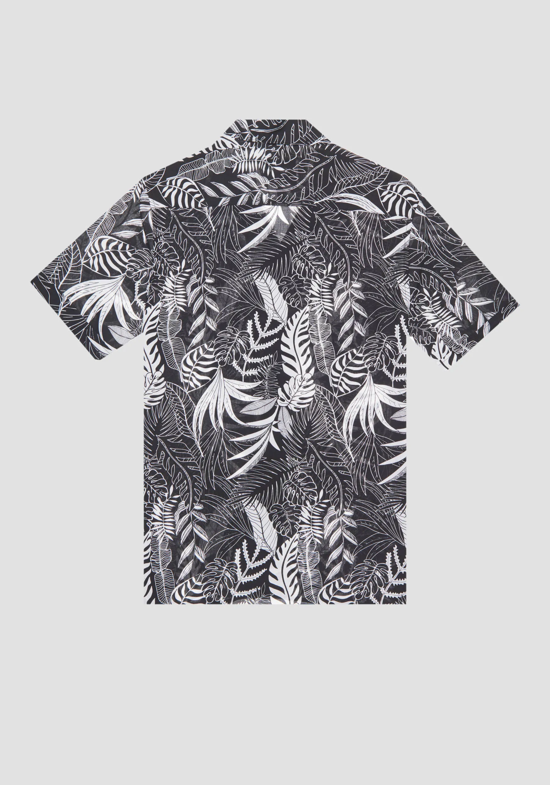 CAMICIA STRAIGHT FIT A MANICHE CORTE IN MISTO COTONE CON STAMPA TROPICALE ALL OVER