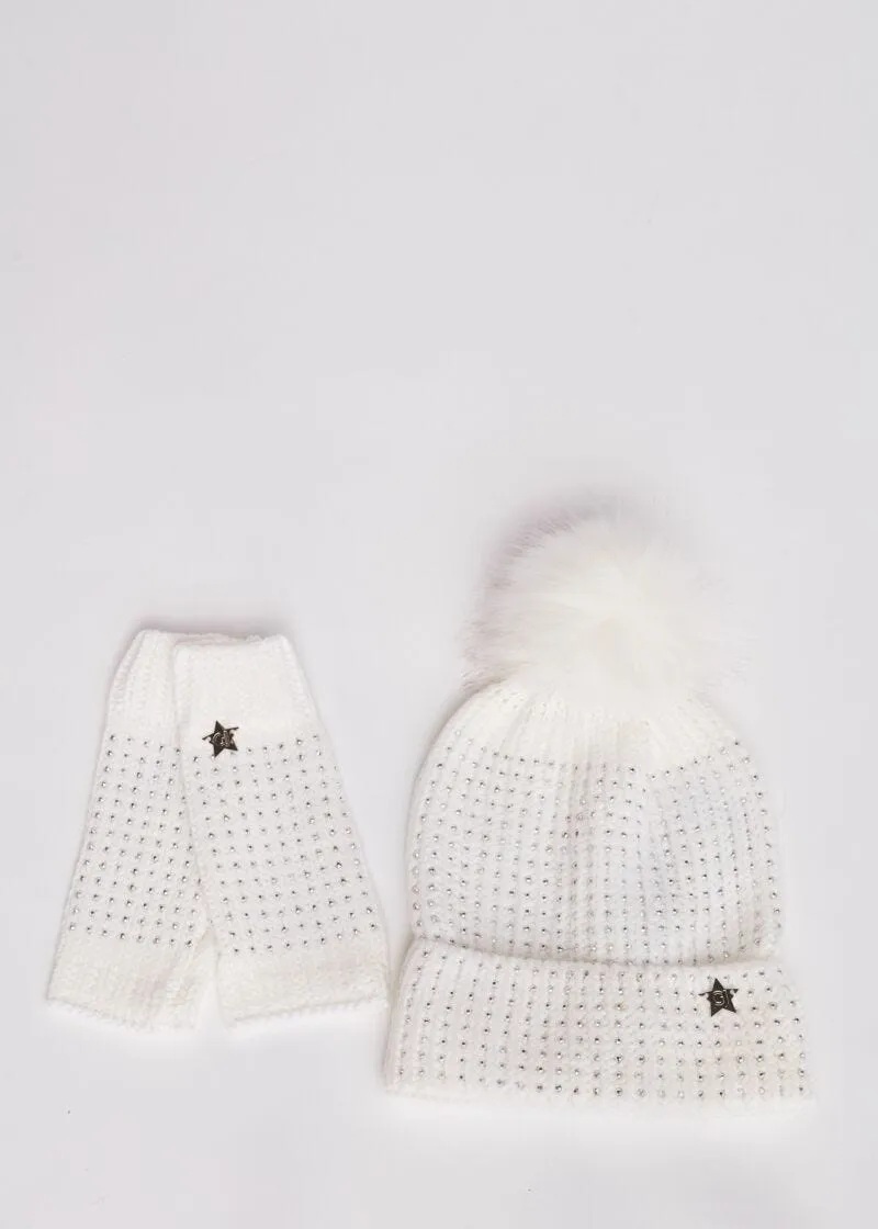Cappello e guanti con strass