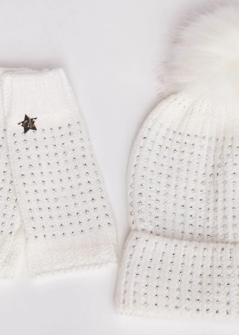 Cappello e guanti con strass