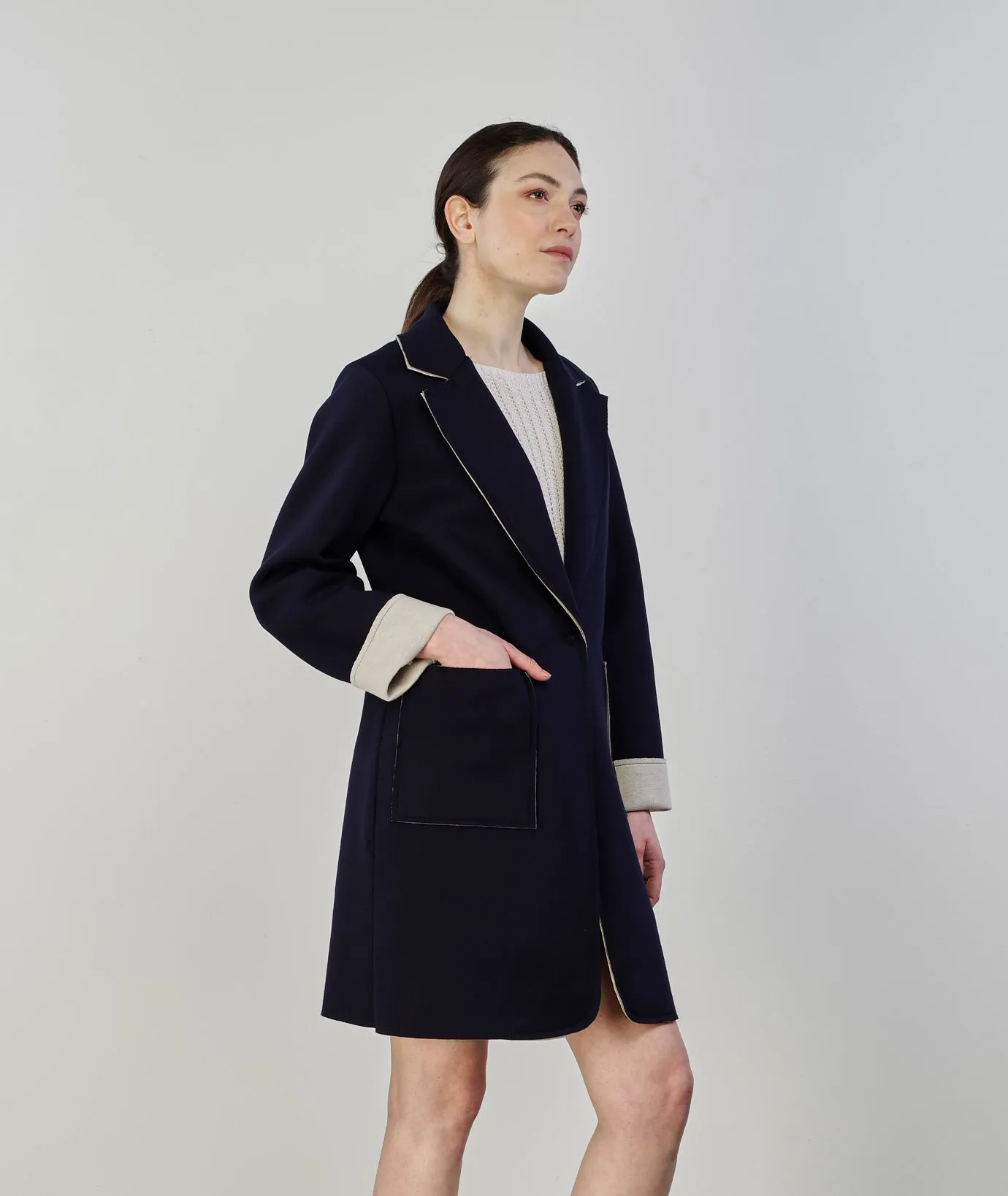Cappotto blu leggero in panno