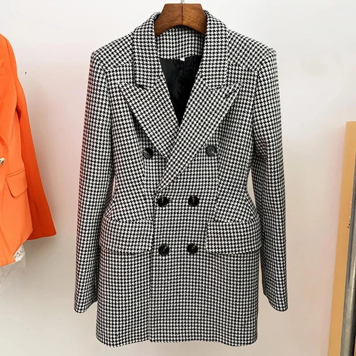 Cappotto in lana pied de poule da donna Designer Fashion Donna Cappotto in tweed Designer Donna Tweed in lana e miscele