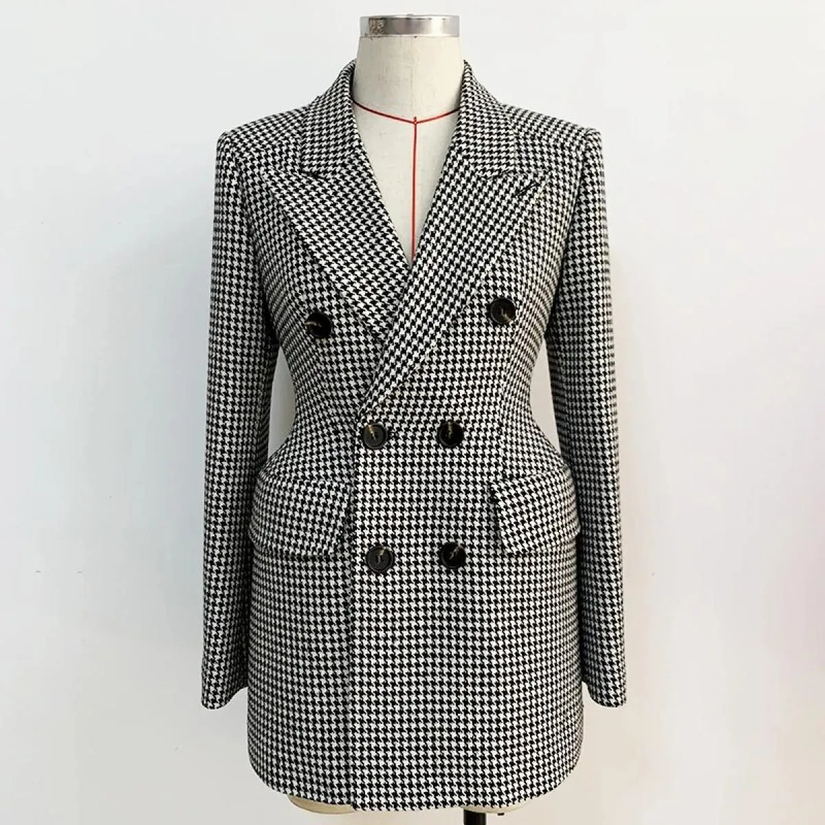 Cappotto in lana pied de poule da donna Designer Fashion Donna Cappotto in tweed Designer Donna Tweed in lana e miscele
