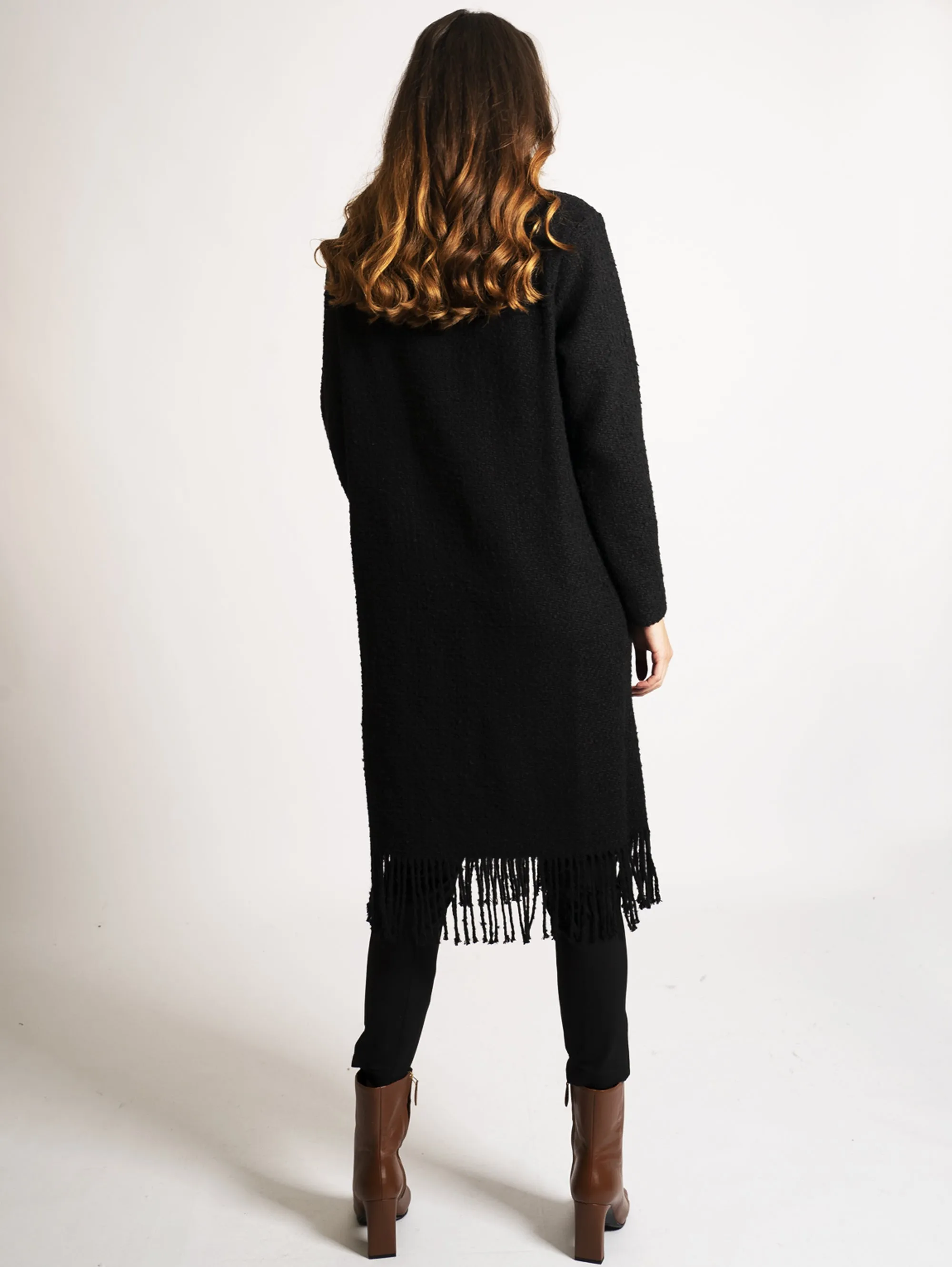 Cappotto in Tweed con Frange Black