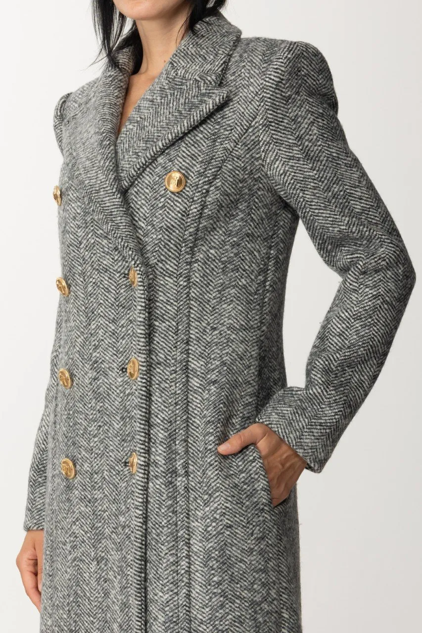 Cappotto lungo doppiopetto in bouclè Nero/Burro