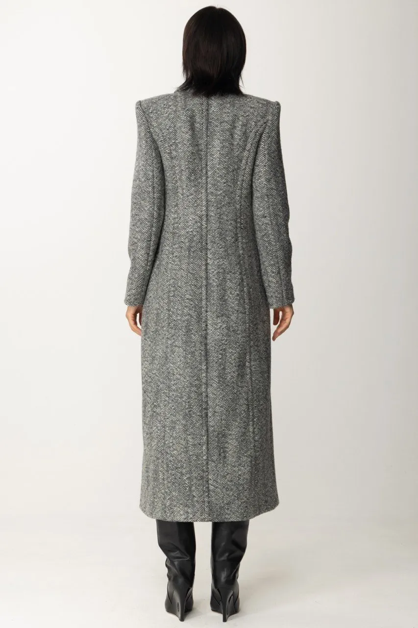 Cappotto lungo doppiopetto in bouclè Nero/Burro