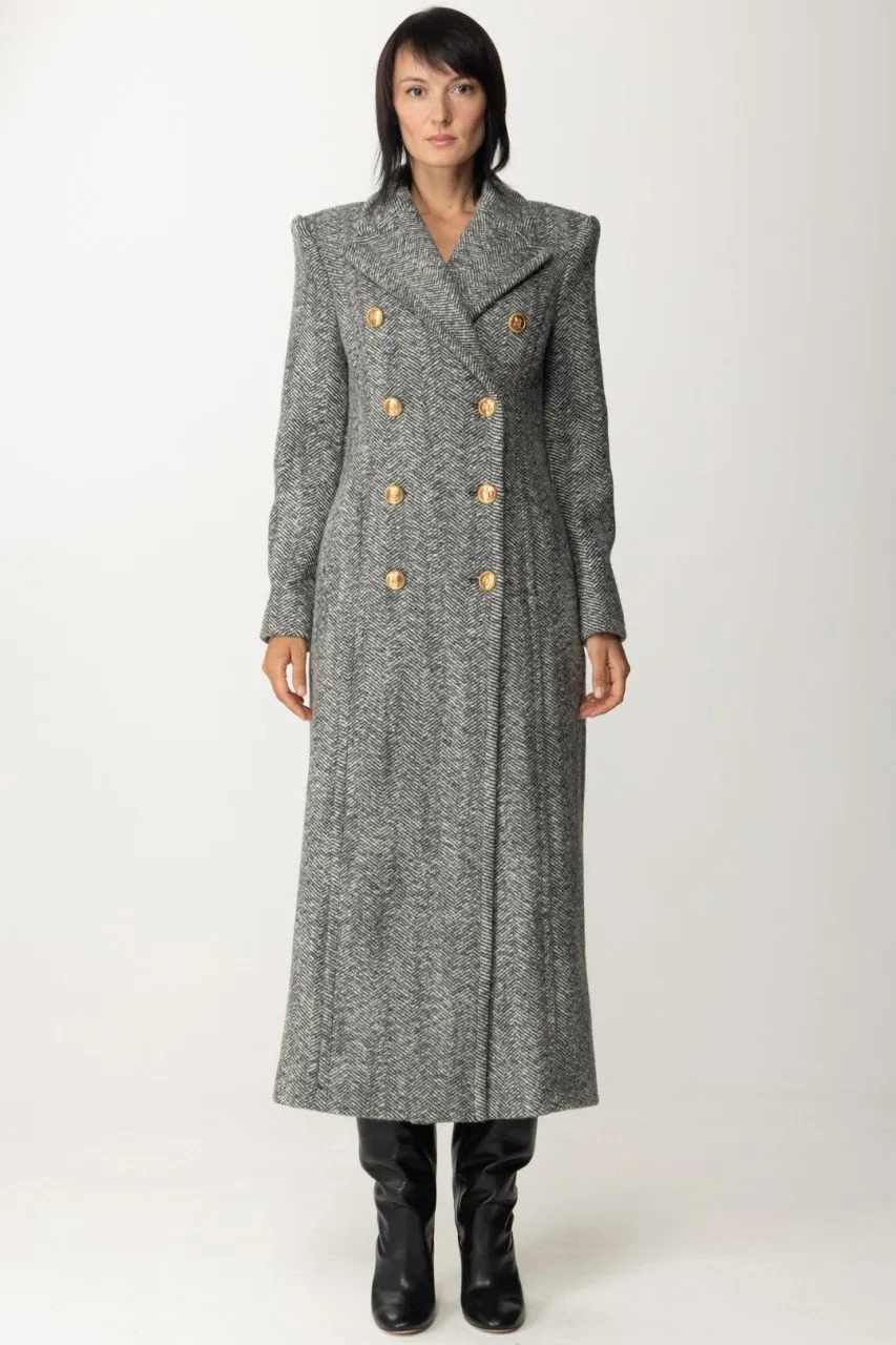 Cappotto lungo doppiopetto in bouclè Nero/Burro