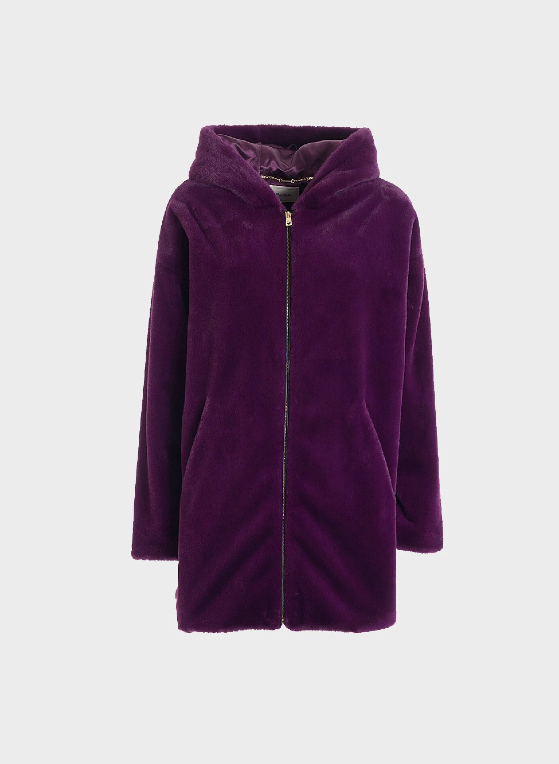 cappotto medio in eco pelliccia con cappuccio
