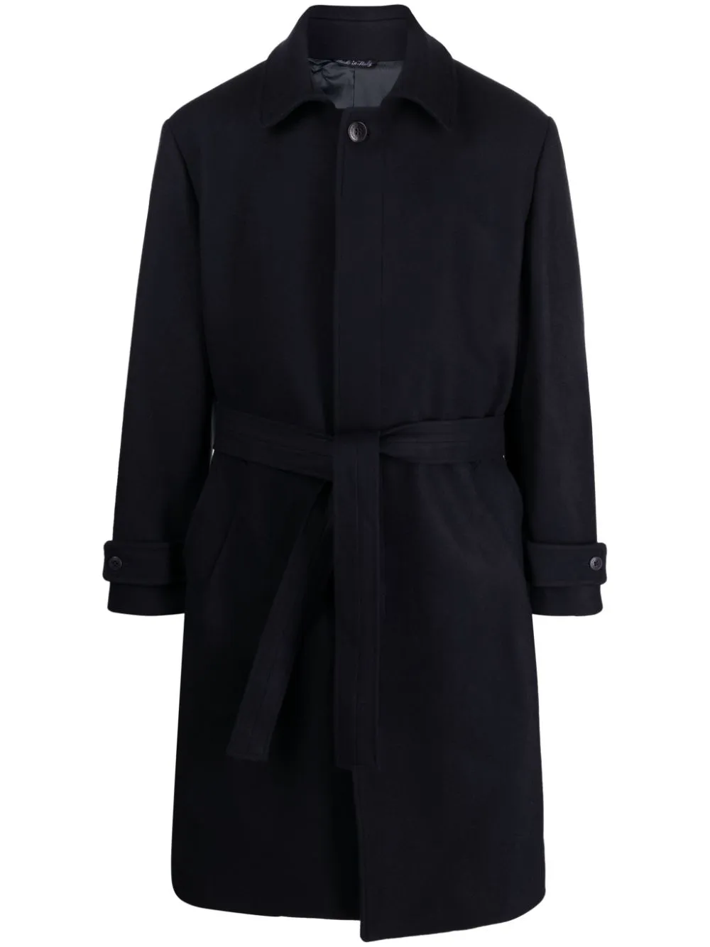 Cappotto monopetto con cintura in blu - uomo