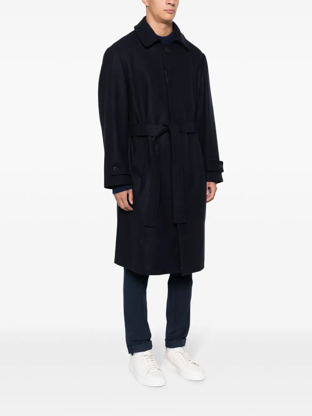 Cappotto monopetto con cintura in blu - uomo
