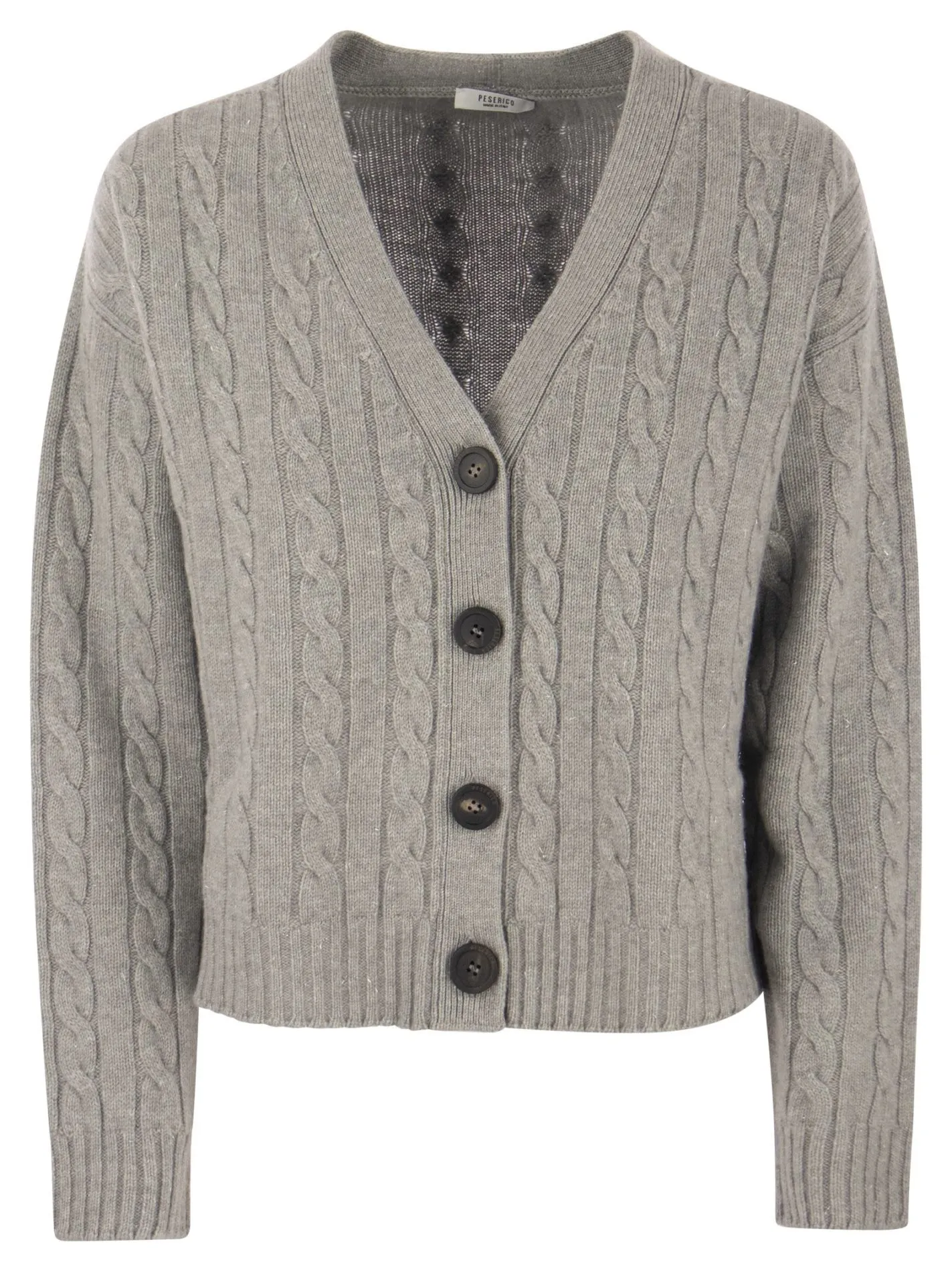 Cardigan in lana, seta, cachemire e lurex