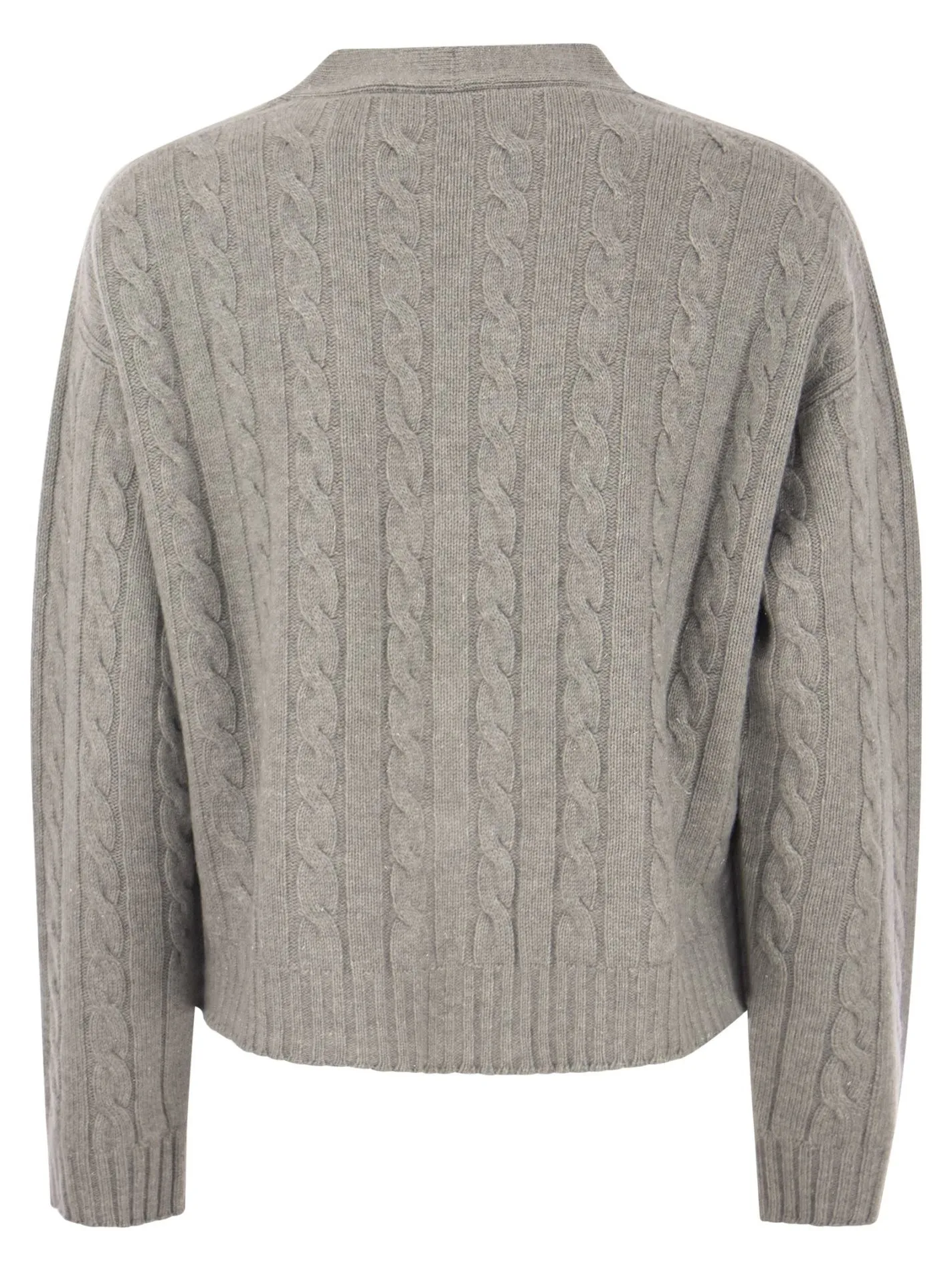 Cardigan in lana, seta, cachemire e lurex