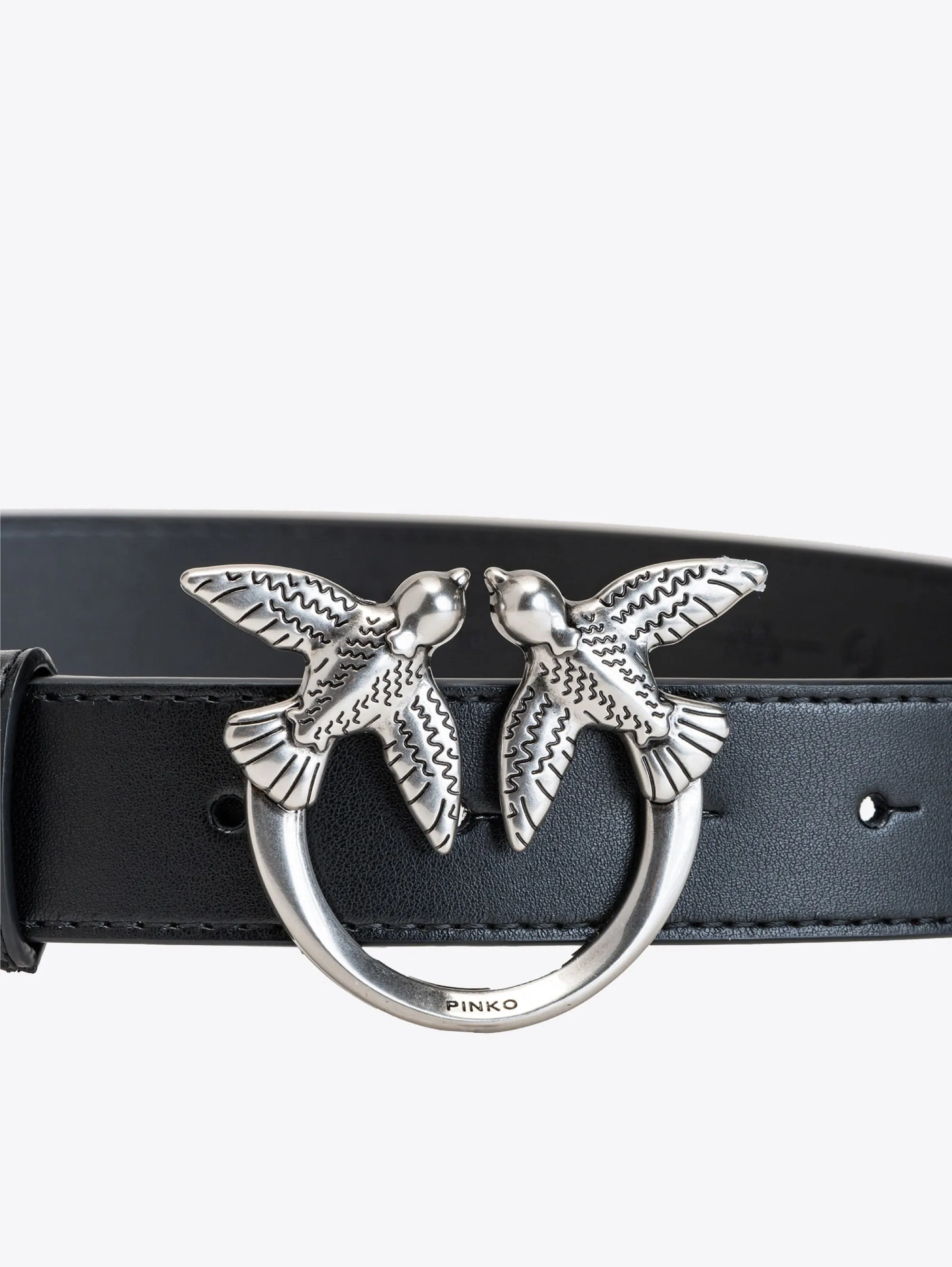 Cintura in Pelle Media Nero/Argento