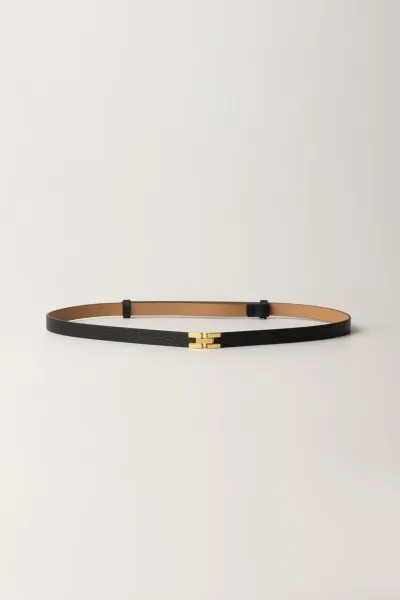 Cintura sottile in pelle logata Nero