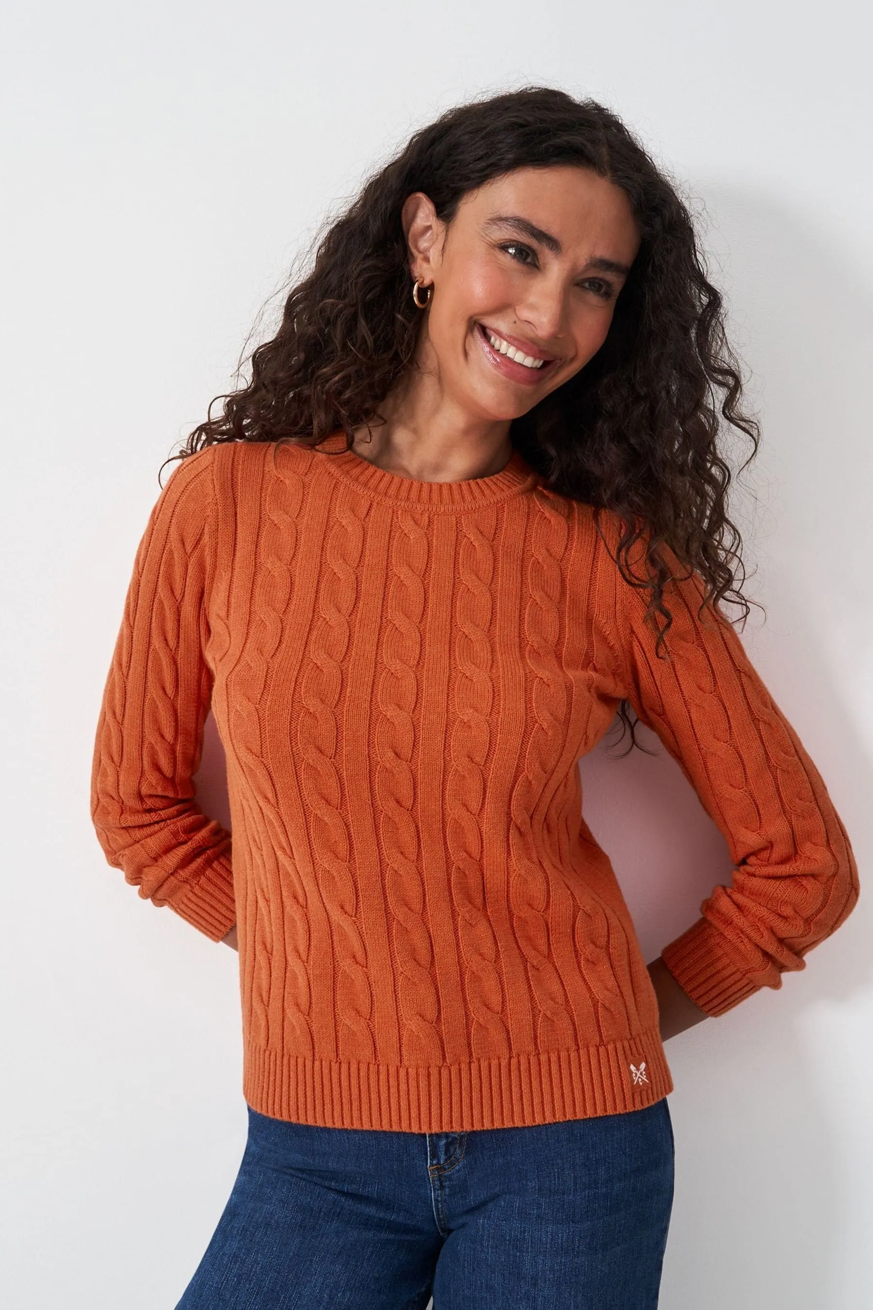 Crew Clothing Company Rosa Girocollo Maglione a trecce grosse    