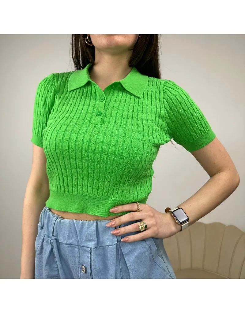 CROP PULL TRECCE VERDE SCURO